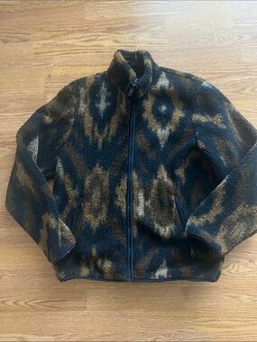 Men's Zip-Up Sherpa Jacket in Brown and Black Pattern